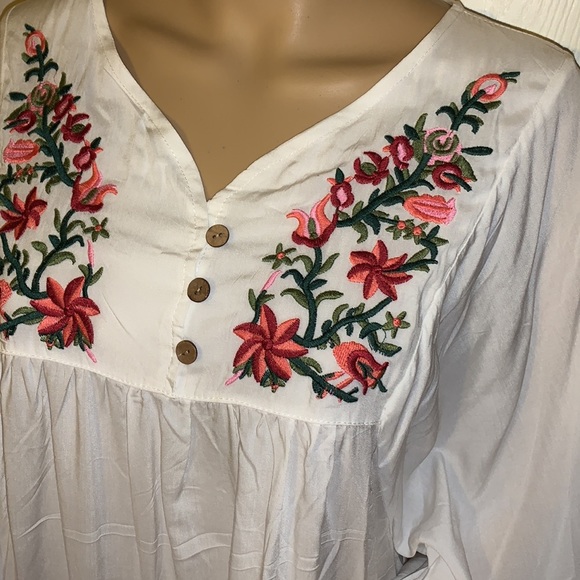 WHITE Embroidered floral Tent babydoll tunic blouse shirt top XL - Picture 7 of 11